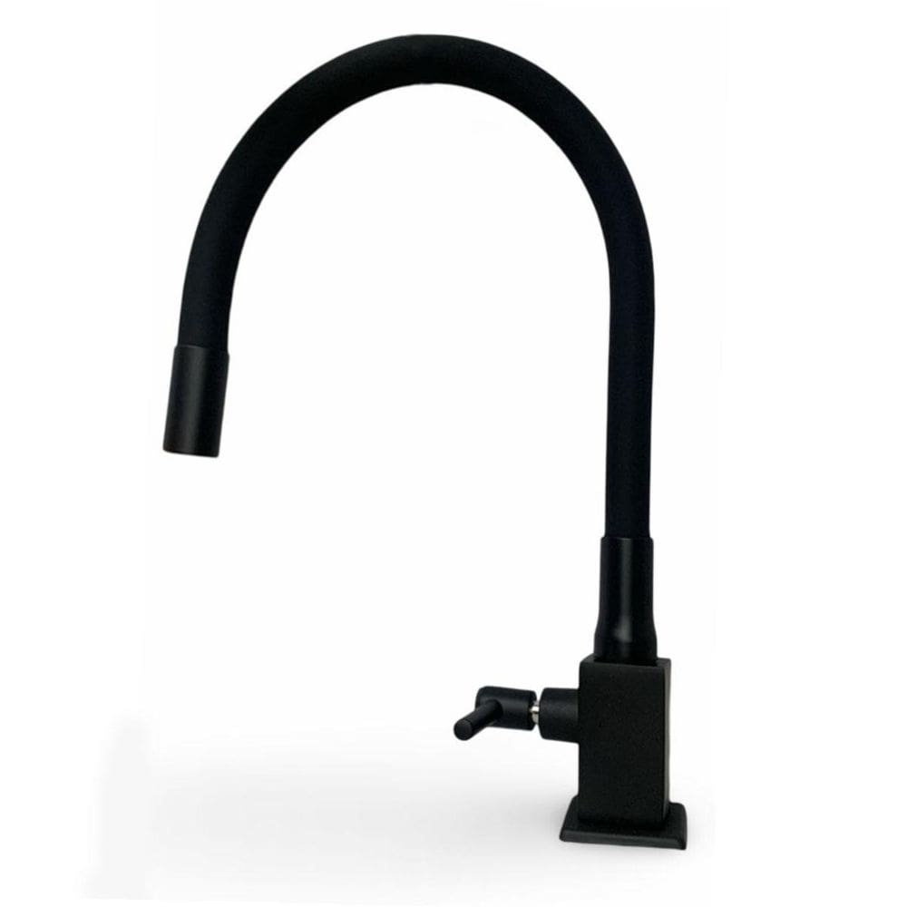 Torneira Bancada Cozinha Bica Preto Fosco Metal 1/4 Volta