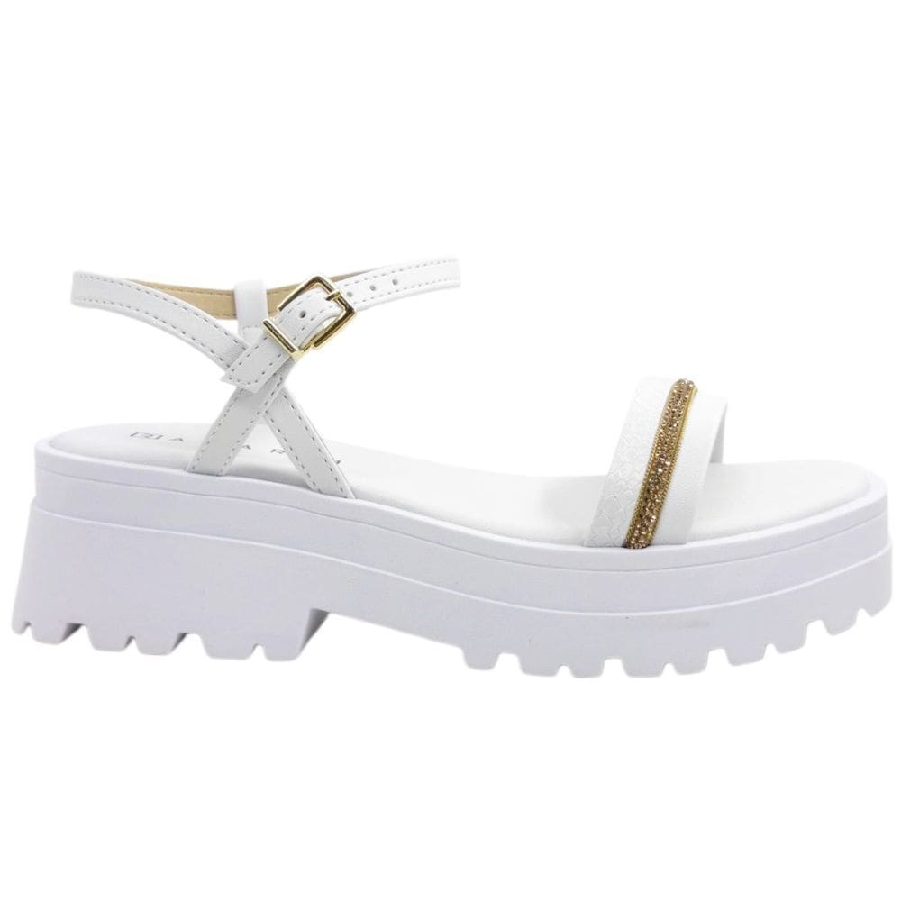 Sandália Feminina Casual Dia a Dia Passeio Trabalho Flat Tratorada com Strass Conforto Ramarim 2444203