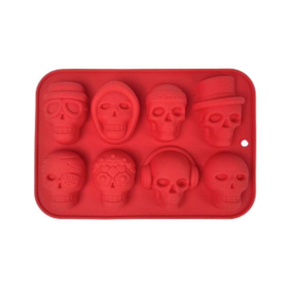 Forma De Silicone Caveira 8 Cavidades Vermelho