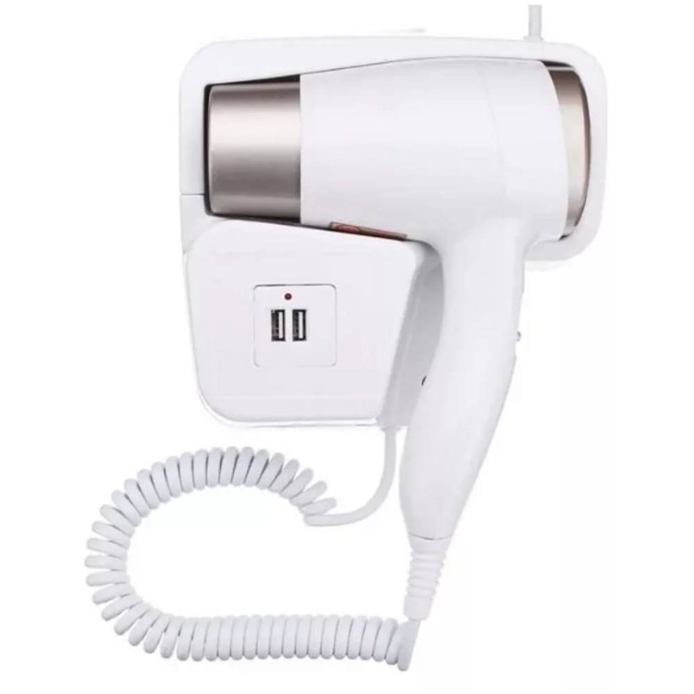 Secador de Cabelos de Parede 1300W com Tomadas USB Branco 127V