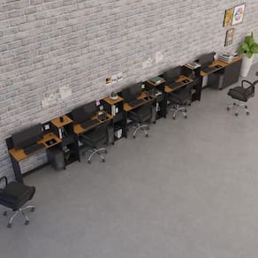 Conjunto de Escritório Smart 4 Livreiro 1 Buffet e 5 Mesas 90cm
