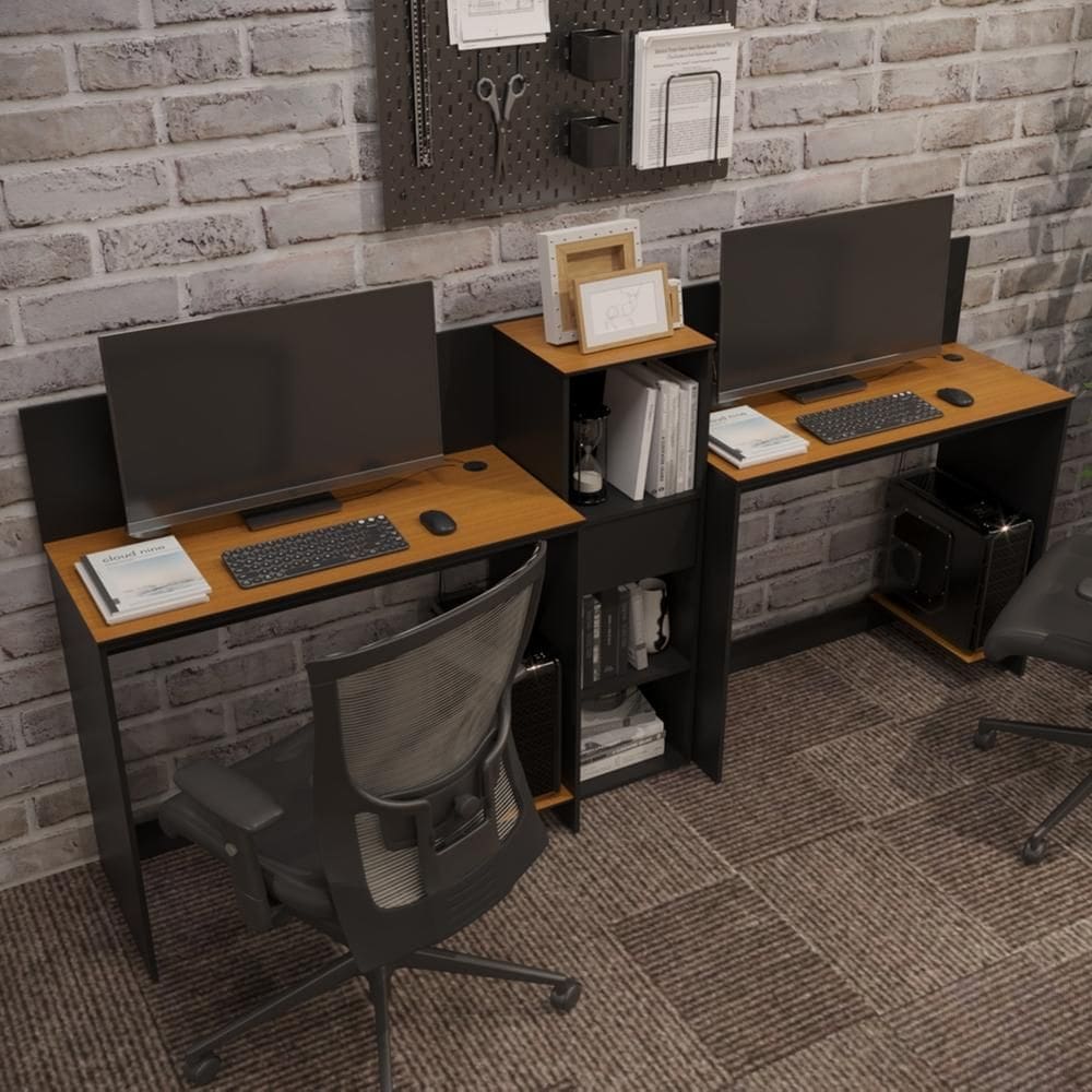 Conjunto de Escritório Smart 1 Livreiro e 2 Mesas 90cm