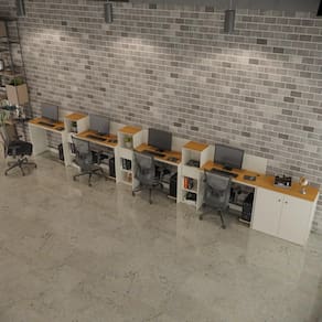 Conjunto de Escritório Smart 3 Livreiro 1 Buffet e 4 Mesas 90cm