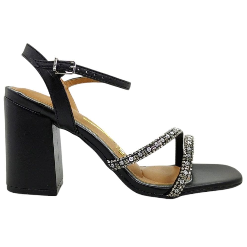 Sandália Feminina Casual Social Dia a Dia Passeio Trabalho com Strass Salto Alto Grosso Conforto Vizzano 6409.220
