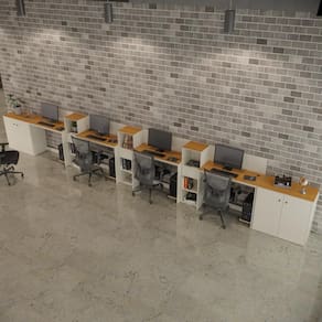 Conjunto de Escritório Smart 3 Livreiro 2 Buffet e 4 Mesas 90cm