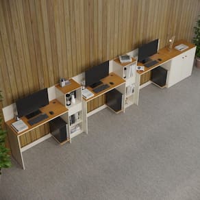 Conjunto de Escritório Smart 2 Livreiro 1 Buffet e 3 Mesas 90cm