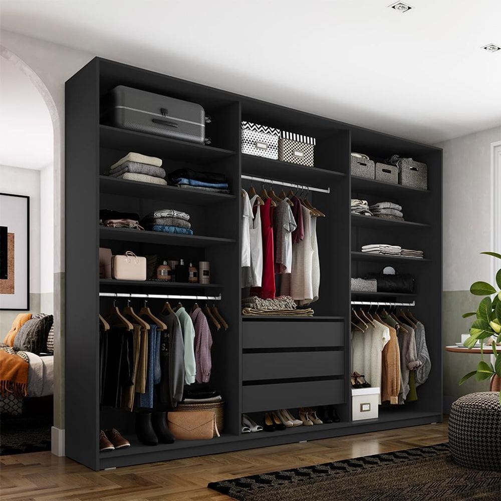 Guarda-Roupa Closet Monreale 100 % MDF 3 GV Preto 237 cm