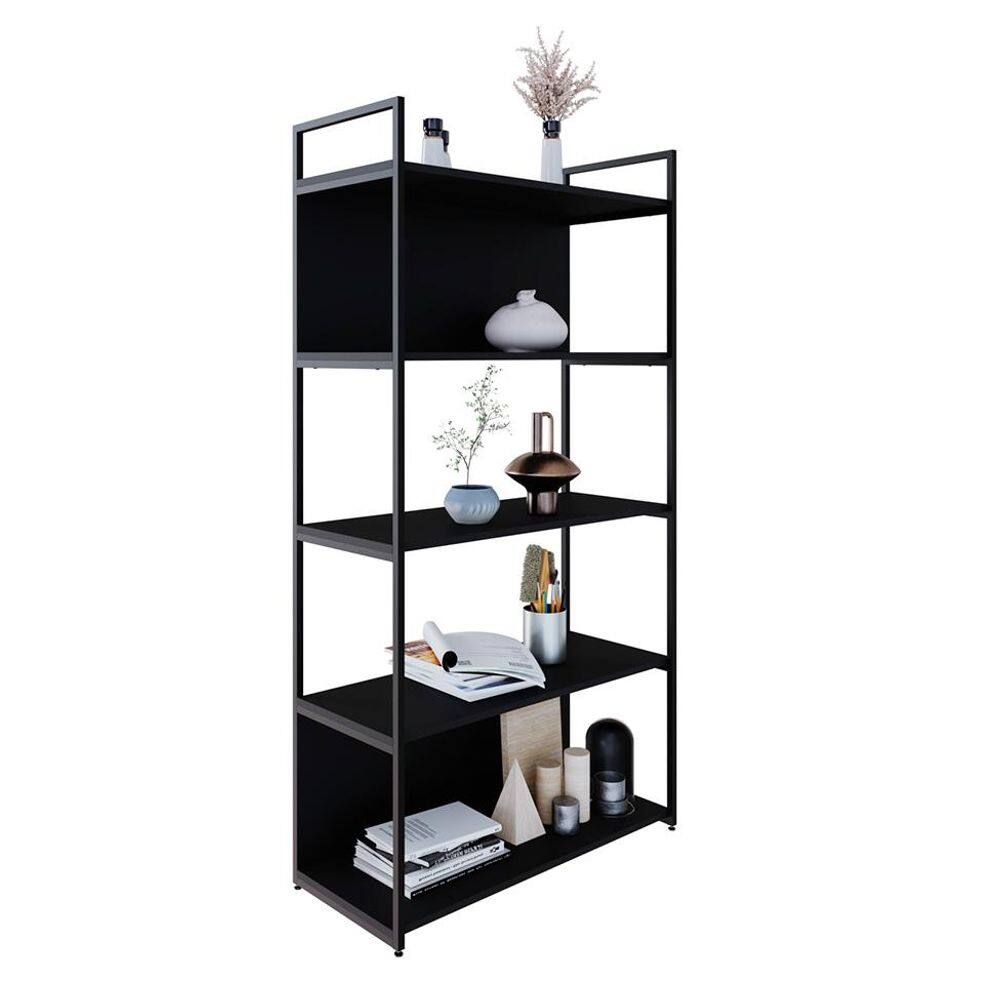 Estante com 3 Prateleiras e 2 Nichos Brooklyn Preta 80 cm