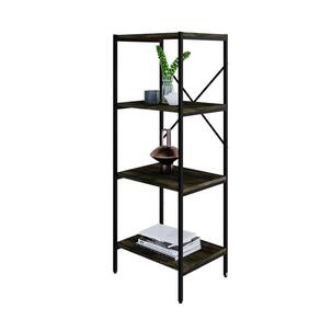 Estante com 4 Prateleiras Tub Carvalho Dark e Preta 45 cm