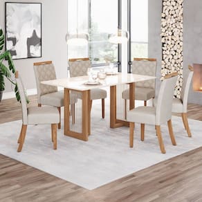 Mesa de Jantar 6 Lugares Yara Natural/Off White/Linho - Henn