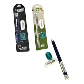 Kit Material Escola 6 Lápis Hb + 3 Borrachas + 3 Apontadores