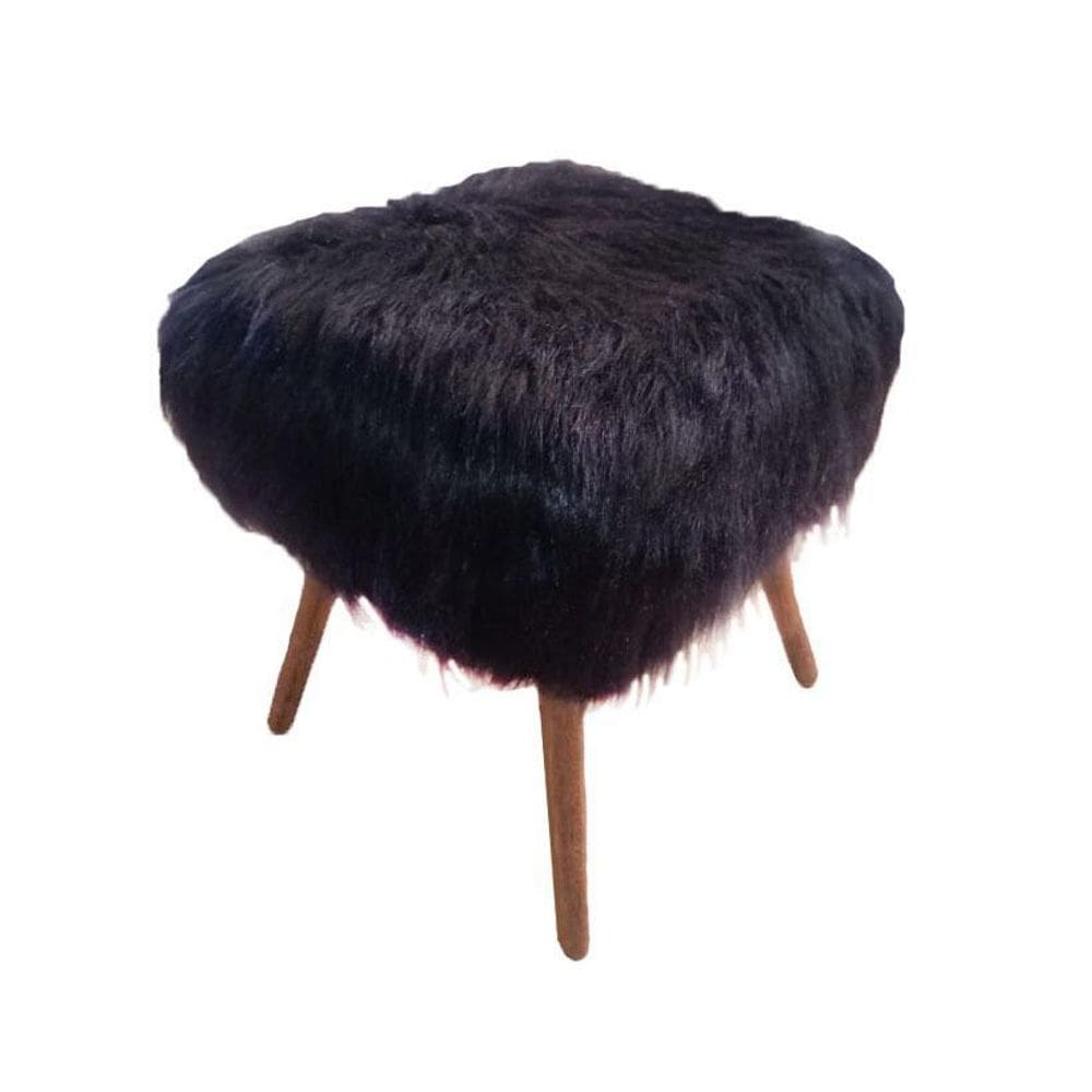 Puff Viêna Decorativo Pé Palito Pelúcia Preto