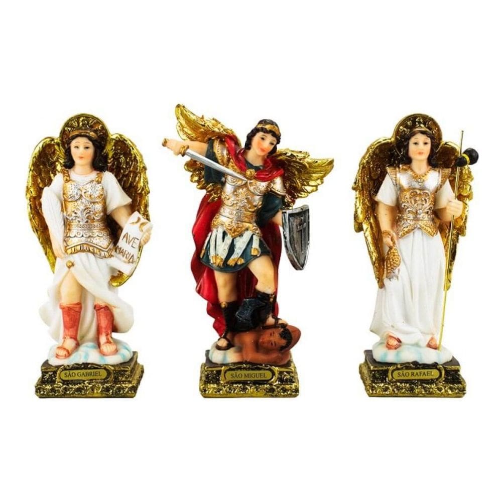 Kit Trio 3 Três Arcanjos Imagem Enfeite Resina - 16cm