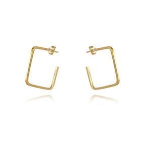 Brinco Pequeno De Argola Quadrada Folheado Em Ouro 18K