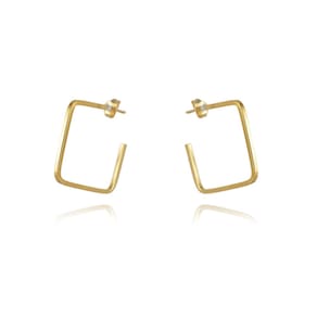 Brinco Pequeno De Argola Quadrada Folheado Em Ouro 18K
