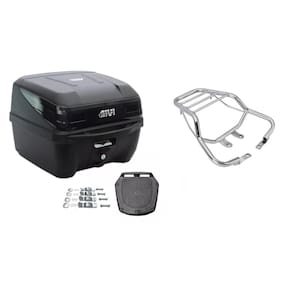 Bau Givi Moto 33L Traffic Iii Preto + Bagageiro Cromado Titan Fan 125 150 2014 Até 2024 Projétil