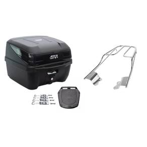 KIT BAÚ GIVI MOTO TRAFFIC III 33L + BAGAGEIRO CROMADO Fazer Factor 150 2015 2016 2017 2018 PROJÉTIL