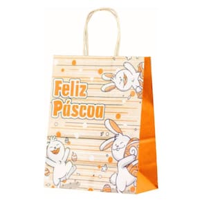 Kit 10 Sacola Kraft Para Ovos De Páscoa Bunny M 20X15X25Cm