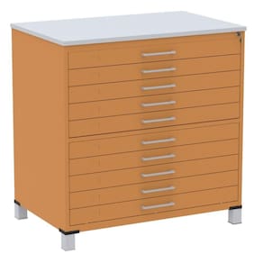 Mapoteca 10 Gavetas Pandin 120 cm (Larg) Inmetro Tampo MDP Cinza Estrutura e Gavetas em Aço Laranja