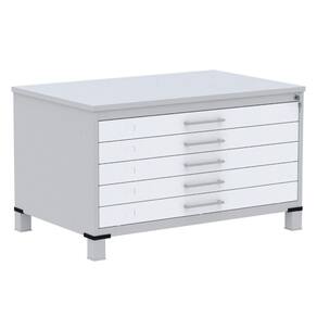 Mapoteca 5 Gavetas Pandin 120 cm (Larg) Inmetro Tampo MDP Cinza Estrutura Aço Cinza Gavetas Brancas