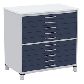 Mapoteca 10 Gavetas Pandin 120 cm (Larg) Inmetro Tampo MDP Branco Estrutura Aço Cinza Gavetas Azul