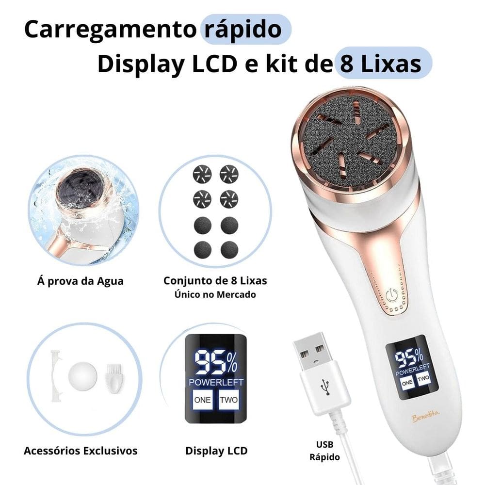 Removedor de Calos e Rachaduras Eletrico para Pes Esfoliante Premium Lixa