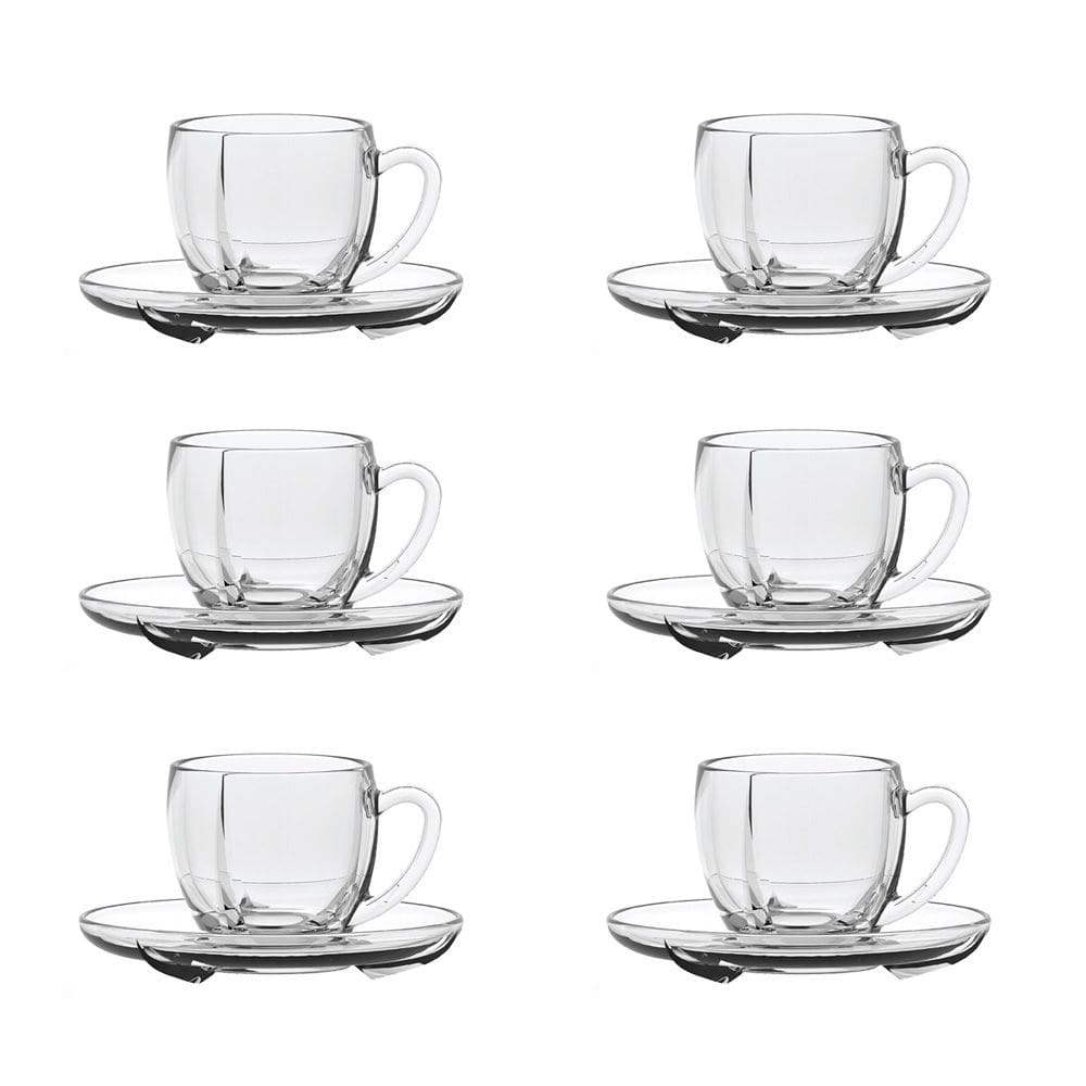 Xícaras De Vidro Com Pires P/ Café Chá 190ml Jogo C/6 Peças