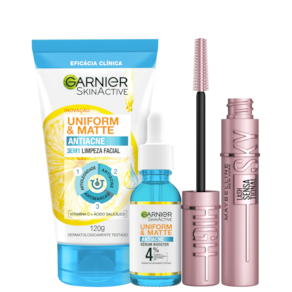 Kit Beleza na Web Garnier SkinActive Uniform & Matte Antiacne + Maybelline Sky High (3 Produtos)