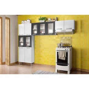 Cozinha Compacta Múltipla 3 Peças (2 Armários + 1 Paneleiro) Cpt98 Branco/Preto - Bertolini