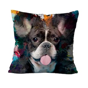 Capa para Almofada Mdecore Buldogue Francês Colorido - 45x45