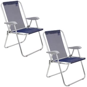 Kit 02 Cadeiras de Praia Tramontina Creta Master em Alumínio com Assento Azul Escuro 92900202