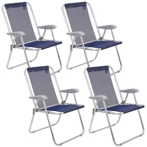 Kit 04 Cadeiras de Praia Tramontina Creta Master em Alumínio com Assento Azul Escuro 92900202
