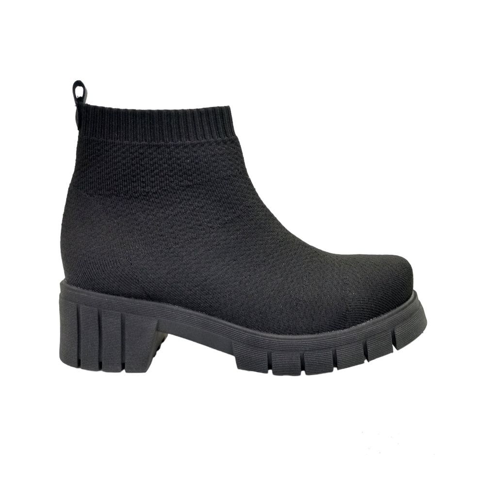 Bota Feminina Meia Tricot Knit Preta Cano Curto Tratorada