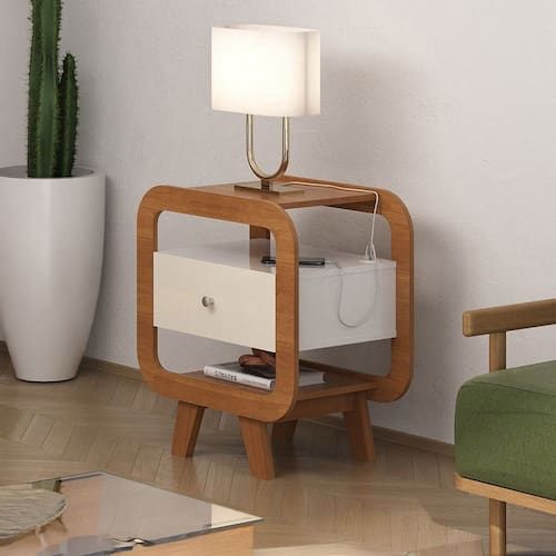 imagem-Mesa de Canto Theo 1 Gaveta com Usb Cinamomo/Off White - Artely - Marrom