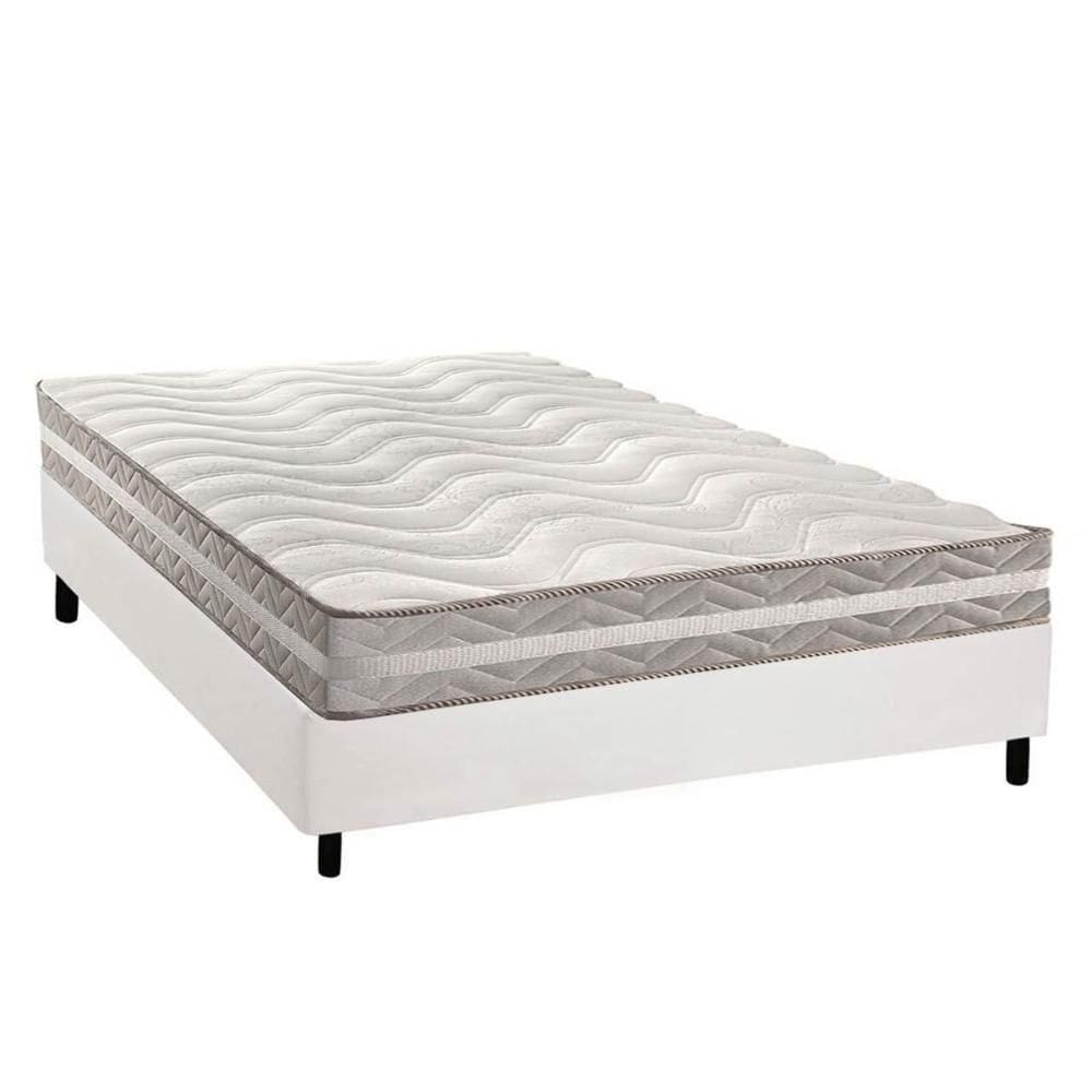 Conjunto Box Casal Colchão Espuma Paropas D33 D45 Pro Sono Double Face Prata + Base Crc Courano White (138x188)
