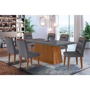 Sala De Jantar Completa Luna C- Tampo De Vidro Canto Curvo 180x90cm E 6 Cadeiras Imperatriz Imbuia-grafite - Suede Grafite - Rufato
