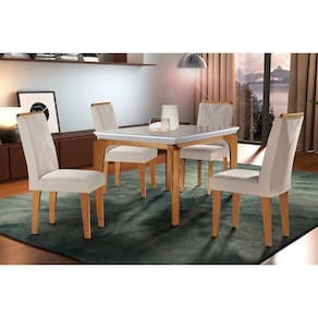 Sala De Jantar Completa Londrina C- Tampo Madeirado Vidro Canto Reto 120x80cm E 4 Cadeiras Amsterdã Imbuia-off White - Suede Creme - Rufato