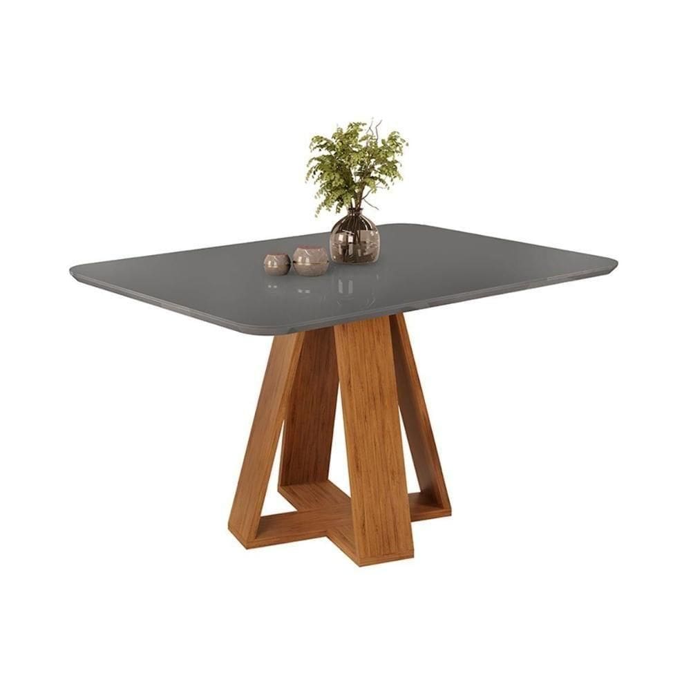 Mesa De Sala Jantar Celeste C- Tampo Madeirado Vidro Curvo 120x90cm Freijo-cinza Urbano - Dj Móveis