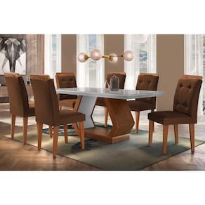 Sala De Jantar Completa Alvorada Tampo Madeirado C- Vidro Canto Reto 180x90cm E 6 Cadeiras Imperatriz Imbuia-off White - Veludo Marrom - Rufato