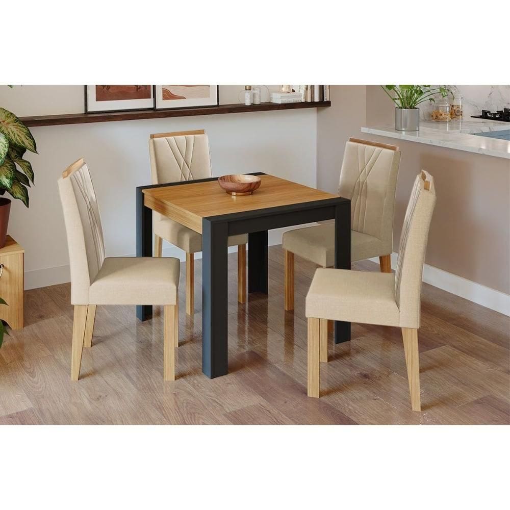 Sala De Jantar Completa Grace Tampo Madeirado 90x90cm E 4 Cadeiras Nicole Nature-madeirado-suede Nude - Cimol