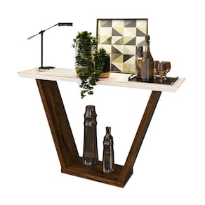 Aparador Sala Estar 136cm Tampo MDF c/ Vidro Lótus Trufa/Creme D04 - D`Rossi