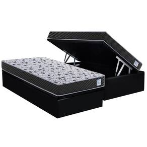 Conjunto Box Baú Solteiro Colchão Espuma Herval Compact Ag 65 - Ag Biello + Base Crc Suede Black (88x188)