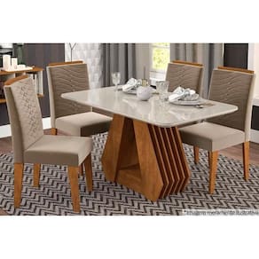 Sala De Jantar Completa ágata C- Tampo Madeirado 130cm E 4 Cadeiras Clarice Savana-nature-madeirado-off White -suede Joli Cap - Cimol