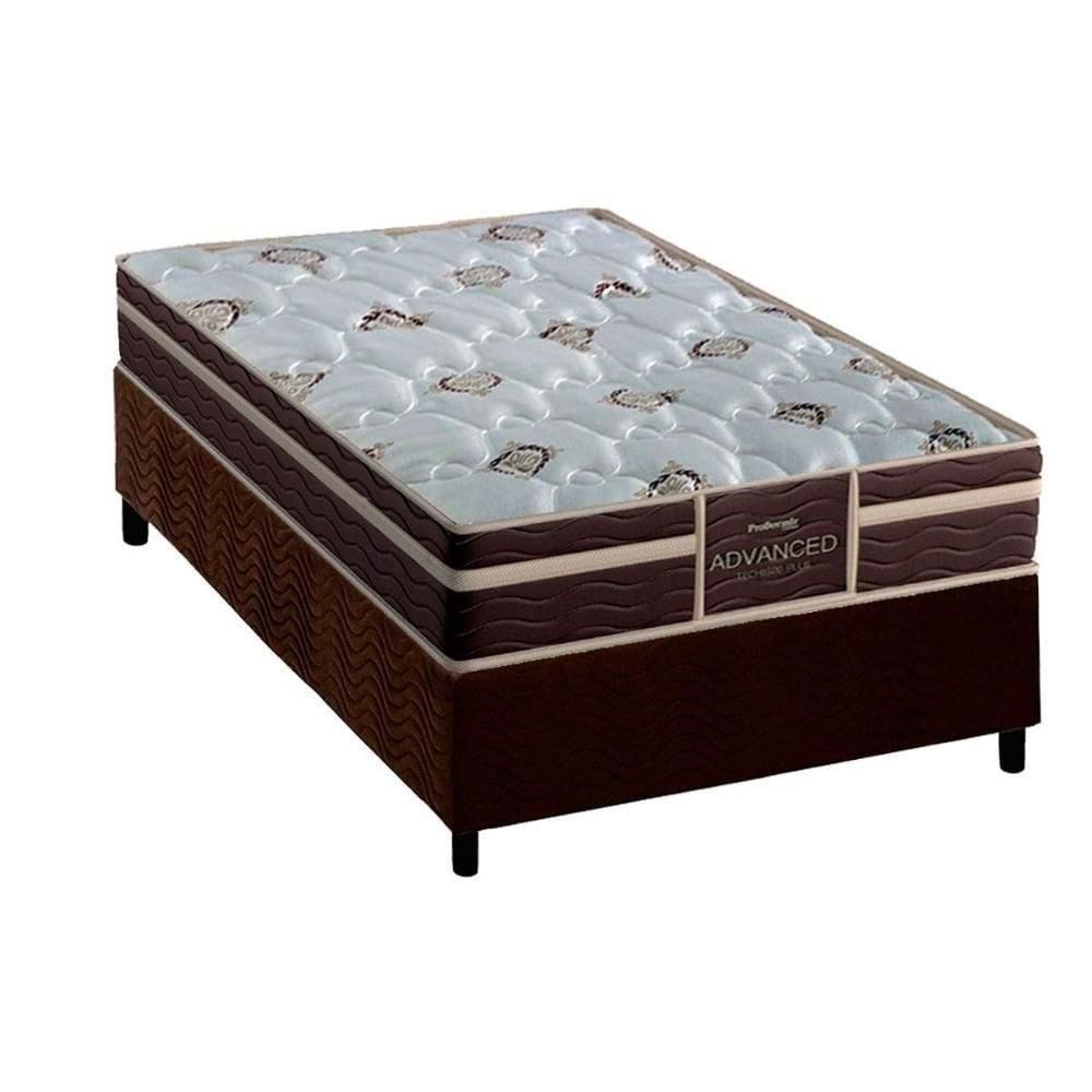Conjunto Box Solteiro Colchão Anatômico Probel Colchão D33 Firmepedic Prodormir Advanced Tech1500 Plus Brown + Base Crc Suede Brown(88x188)