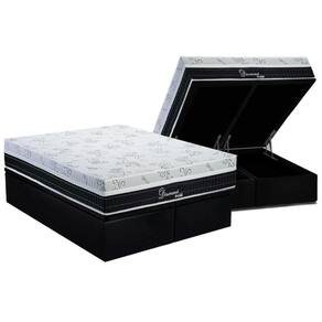 Conjunto Box Baú Queen Colchão Molas Polar Superlastic Diamond + Base Crc Suede Black (158x198)