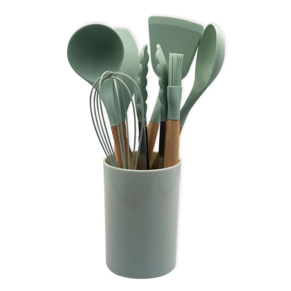 Conjunto De Utensílios De Cozinha De Silicone 8 Peças Verde Claro