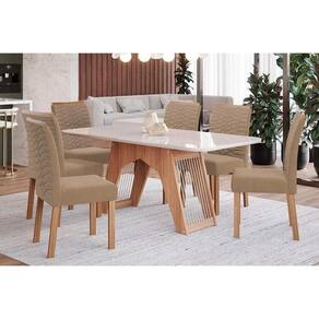 Sala De Jantar Completa Carol Tampo Madeirado C- Vidro 180x90cm E 6 Cadeiras Clarice Savana-madeirado-suede Joli Capuccino - Cimol
