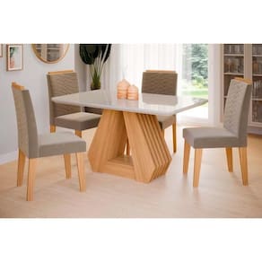 Sala De Jantar Completa ágata C- Tampo Madeirado C- Vidro 130x80cm E 4 Cadeiras Clarice Savana-nature-suede Capuccino - Cimol
