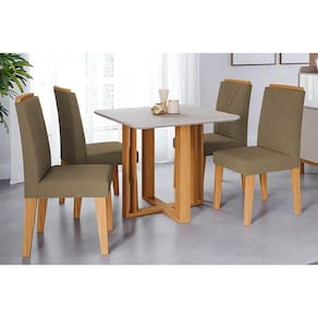 Sala De Jantar Completa Flora Tampo Madeirado C- Vidro 95x95cm E 4 Cadeiras Nicole Savana-nature-suede Pluma-joli Capuccino - Cimol
