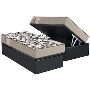 Conjunto Box Baú Solteiro Colchão Espuma Ortobom D26 Physical Ultra Resistente + Base Crc Suede Gray(88x188)